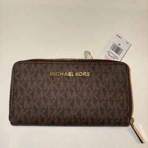 Michael Kors Chocolate Brown Zip Wallet